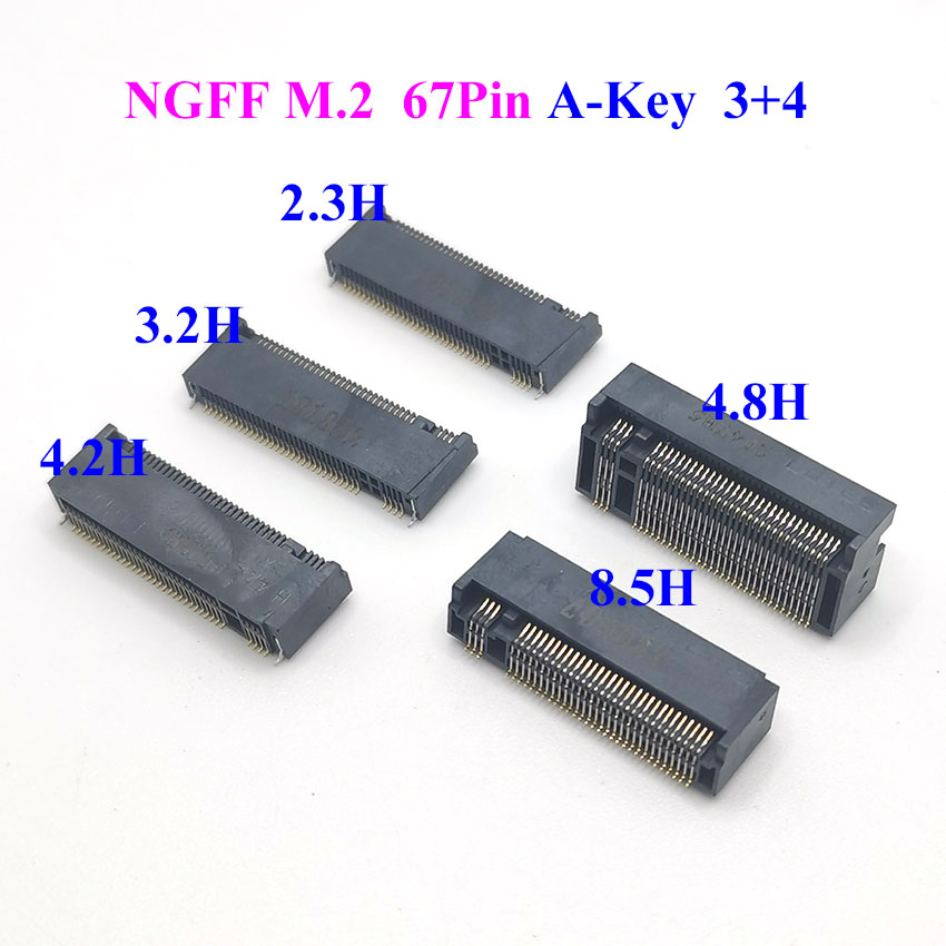 5PCS M.2 Conector 67P Chave Ngff ̽ Soquete SSD Soquete H = 2.3/3.2/4.2/4.8/8.5  Ngff Soquete Quente Novo A-KEY Ű